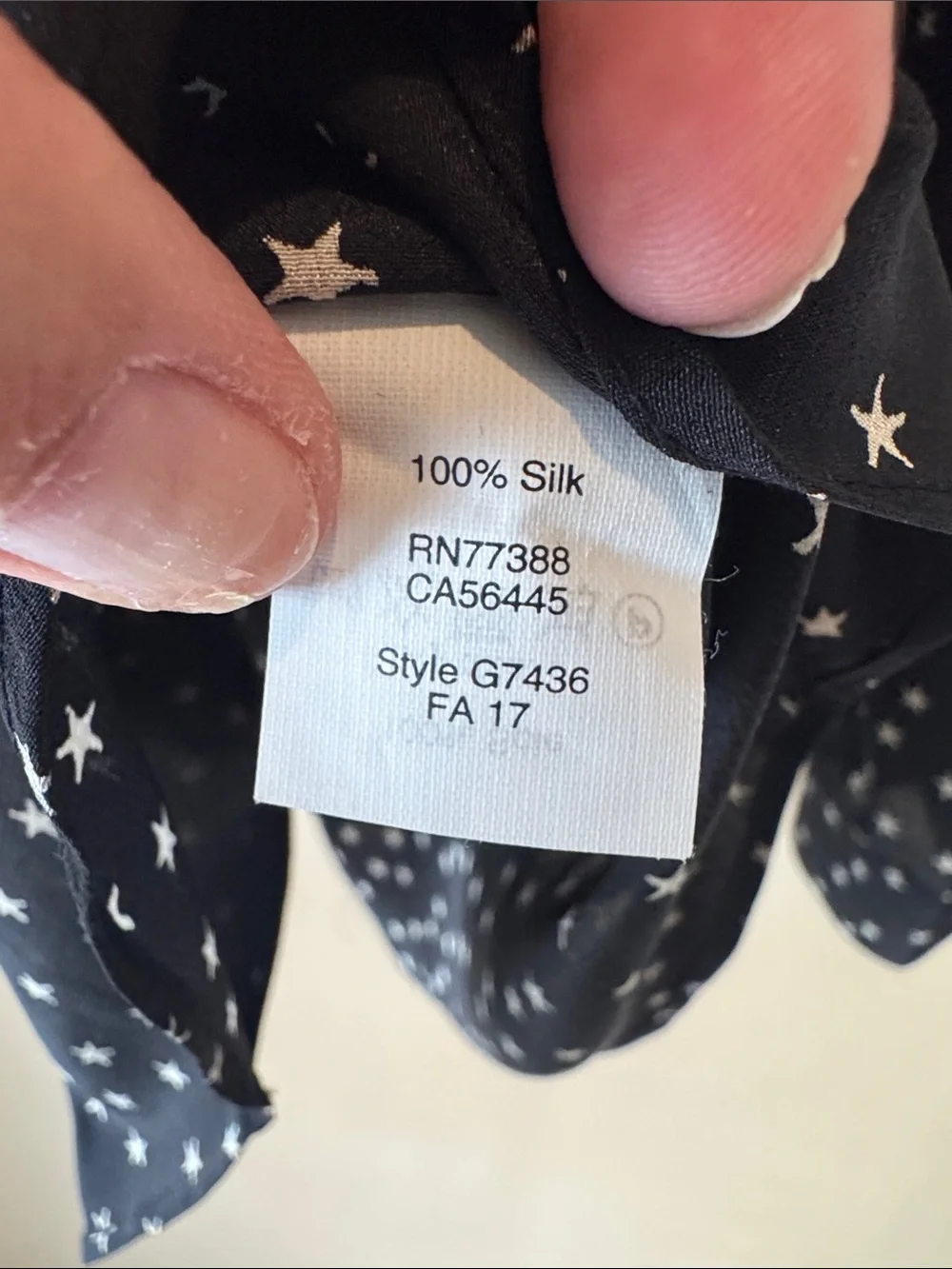 Madewell Black Silk Star-Print Button-Front Blouse with Tie Sleeves